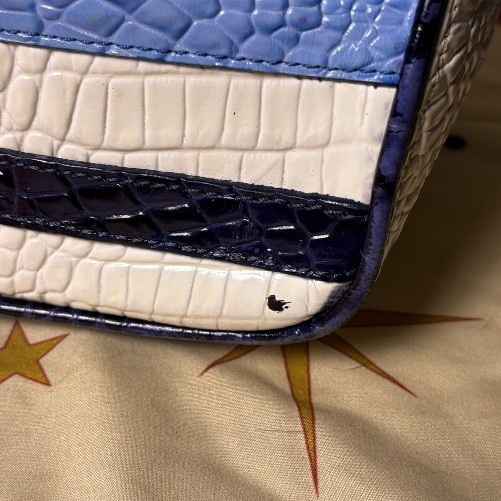 Brahmin Vineyard Croc Embossed Leather Satchel White Nautical Bag luxury Purse - Picture 11 of 16